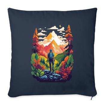 Randonnée dans la nature, la montagne et la forêt - Housse de coussin décorative 45 x 45 cm - bleu marine - Devant