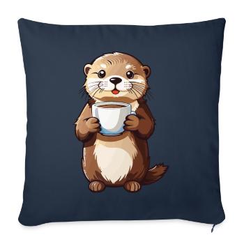 Otter Coffee Time Animal Lover Coffee Design - Sofa pillowcase 17,3'' x 17,3'' (45 x 45 cm) - navy - Front