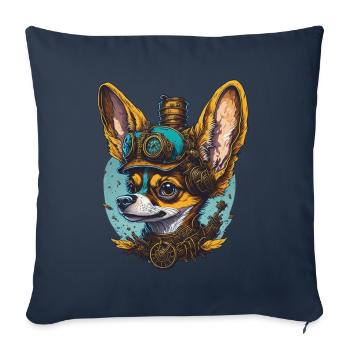 Steampunk Chihuahua mécanique chien chien Art - Housse de coussin décorative 45 x 45 cm - bleu marine - Devant