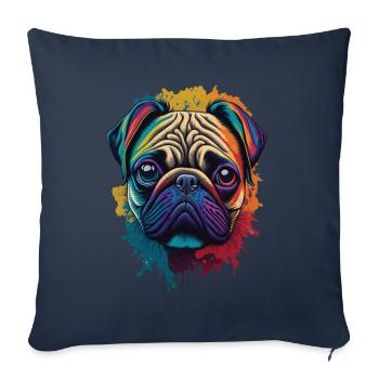 Conception esthétique de l'art du chien carlin - Housse de coussin décorative 45 x 45 cm - bleu marine - Devant