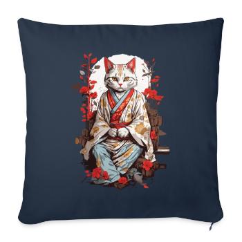 Kimono japonais chat ukiyo-e chat design - Housse de coussin décorative 45 x 45 cm - bleu marine - Devant