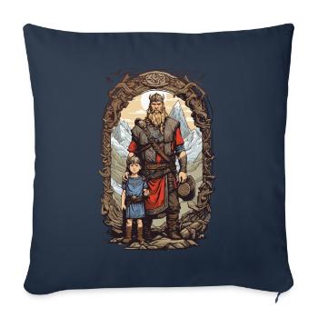 Viking père et fils guerrier famille honneur - Housse de coussin décorative 45 x 45 cm - bleu marine - Devant