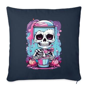 Kawaii Goth Pastel squelette Milkshake Design - Housse de coussin décorative 45 x 45 cm - bleu marine - Devant