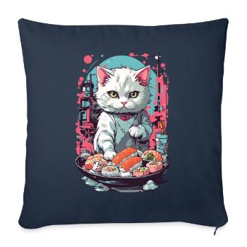 Style esthétique de chat Sushi Pastel gothique - Housse de coussin décorative 45 x 45 cm - bleu marine - Devant