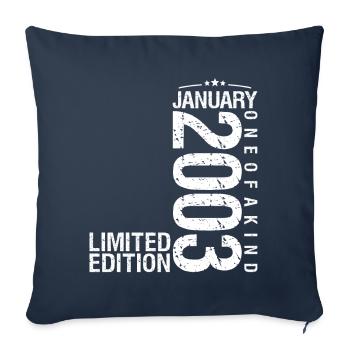 Janvier 2003 Janvier anniversaire January 2003 - Housse de coussin décorative 45 x 45 cm - bleu marine - Devant