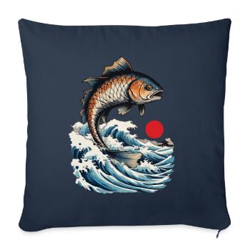Poisson Ukiyo-E Japon pêcheur pêche Design Vintage - Housse de coussin décorative 45 x 45 cm - bleu marine - Devant