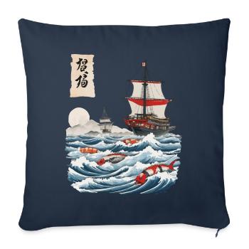 Sushi Ukiyo-E Japon Pêche Design Esthétique - Housse de coussin décorative 45 x 45 cm - bleu marine - Devant