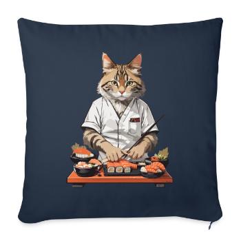 Chats Sushi Master Drôle Japon Food Design - Housse de coussin décorative 45 x 45 cm - bleu marine - Devant