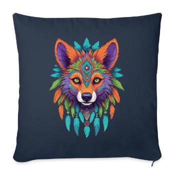 Chacal Mandala Art ésotérique - Housse de coussin décorative 45 x 45 cm - bleu marine - Devant