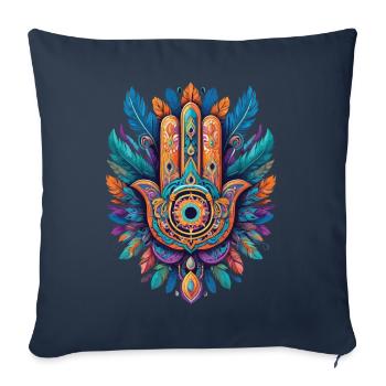 Spirituel Hamsa main plumes Design esthétique - Housse de coussin décorative 45 x 45 cm - bleu marine - Devant