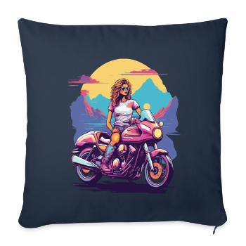 Rétro Moto Fille Motard Esthétique Design - Housse de coussin décorative 45 x 45 cm - bleu marine - Devant