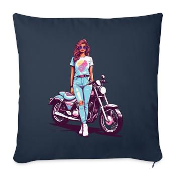 des années 80 vintage moto motards fille Design - Housse de coussin décorative 45 x 45 cm - bleu marine - Devant