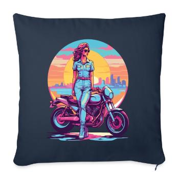 Rétro Synthwave Liberté Moto Motard - Housse de coussin décorative 45 x 45 cm - bleu marine - Devant