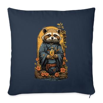 Chien viverrin mignon saké japonais Art Vintage - Housse de coussin décorative 45 x 45 cm - bleu marine - Devant