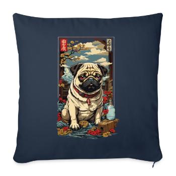 Carlin chien dans l’Art du saké japonais Vintage - Housse de coussin décorative 45 x 45 cm - bleu marine - Devant