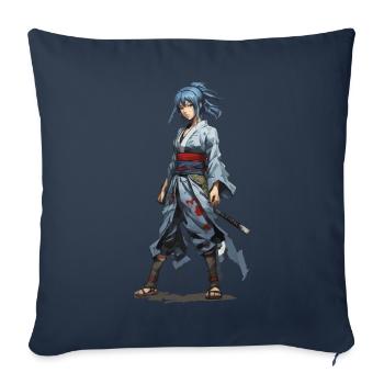 Fille d’anime Kunoichi Ninja japonais - Housse de coussin décorative 45 x 45 cm - bleu marine - Devant