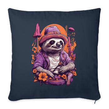 Paresseux Art psychédélique Festival de musique champignons des bois - Housse de coussin décorative 45 x 45 cm - bleu marine - Devant