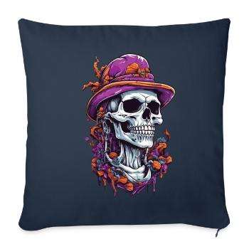 Crâne psychédélique Art Goa Trance champignons - Housse de coussin décorative 45 x 45 cm - bleu marine - Devant