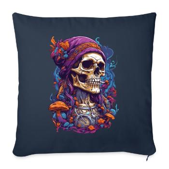 Crâne psychédélique forêt champignons musique Festival Art - Housse de coussin décorative 45 x 45 cm - bleu marine - Devant