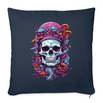 Art psychédélique et champignons des bois tête de mort Design - Housse de coussin décorative 45 x 45 cm - bleu marine - Devant