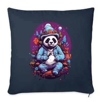 Panda Bear Psychedelic Art Music Forest Mushrooms - Sofa pillowcase 17,3'' x 17,3'' (45 x 45 cm) - navy - Front