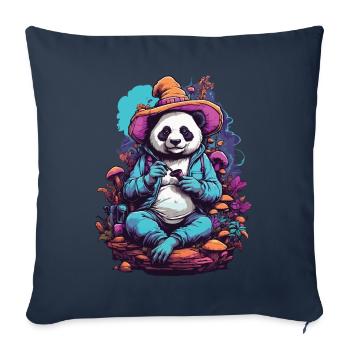 Panda Bear Art psychédélique Champignons de la forêt Festival de musique - Housse de coussin décorative 45 x 45 cm - bleu marine - Devant