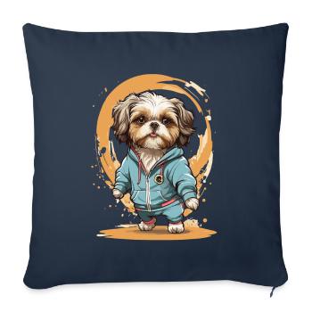 Jogging with your Shih Tzu companion - Sofa pillowcase 17,3'' x 17,3'' (45 x 45 cm) - navy - Front