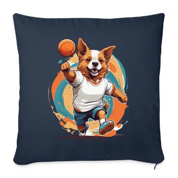 Chien mignon joueur de handball streetwear - Housse de coussin décorative 45 x 45 cm - bleu marine - Devant