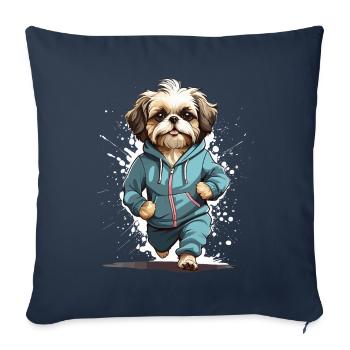 Shih Tzu Dog Streetwear Jogging Aesthetic Look - Sofa pillowcase 17,3'' x 17,3'' (45 x 45 cm) - navy - Front
