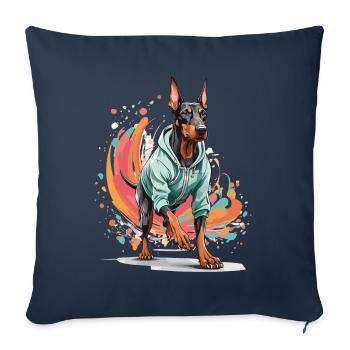 Esthétique du jogging streetwear chien Doberman - Housse de coussin décorative 45 x 45 cm - bleu marine - Devant