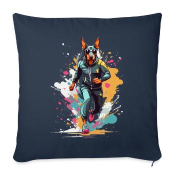 Design de course streetwear pour chien Doberman - Housse de coussin décorative 45 x 45 cm - bleu marine - Devant