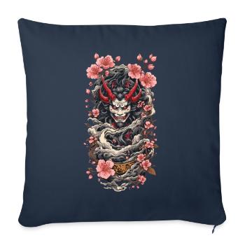 Fleur de cerisier Yokai Oni Esthétique Japon Design - Housse de coussin décorative 45 x 45 cm - bleu marine - Devant