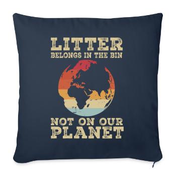 Pas de déchets sauvages : Journée de la Terre, - Housse de coussin décorative 45 x 45 cm - bleu marine - Devant