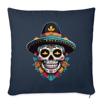 Fête mexicaine emblématique de Sugar Skull - Housse de coussin décorative 45 x 45 cm - bleu marine - Devant