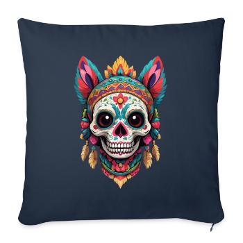 Esthétique emblématique du chat Sugar Skull Mexico - Housse de coussin décorative 45 x 45 cm - bleu marine - Devant