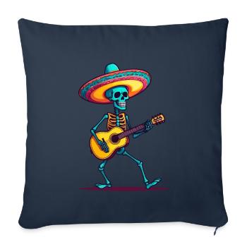 Guitariste squelette mariachi mexicain - Housse de coussin décorative 45 x 45 cm - bleu marine - Devant