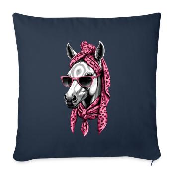 Maman Cheval Élégant Cheval Amour Cheval Fille - Housse de coussin décorative 45 x 45 cm - bleu marine - Devant