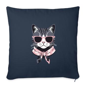 Maman chat mignonne et maman chat élégante - Housse de coussin décorative 45 x 45 cm - bleu marine - Devant