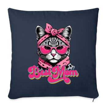 Meilleure Maman Chat Mignon Style De Maman - Housse de coussin décorative 45 x 45 cm - bleu marine - Devant