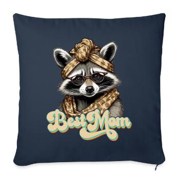 Meilleur design de raton laveur de maman parfait pour la fête des mères - Housse de coussin décorative 45 x 45 cm - bleu marine - Devant