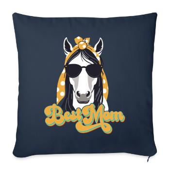 Meilleure Maman Amateurs De Chevaux Et De Filles De Cheval - Housse de coussin décorative 45 x 45 cm - bleu marine - Devant