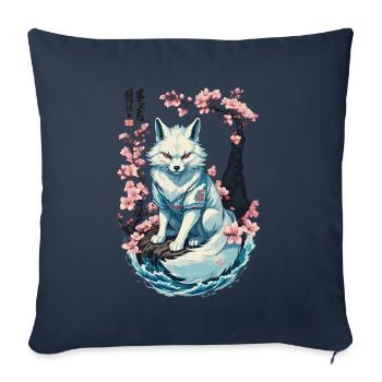 Fleurs de cerisier japonais Kitsune Fox blanc - Housse de coussin décorative 45 x 45 cm - bleu marine - Devant