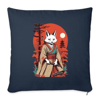 Conception de masque Kitsune japonais Samurai Fox - Housse de coussin décorative 45 x 45 cm - bleu marine - Devant