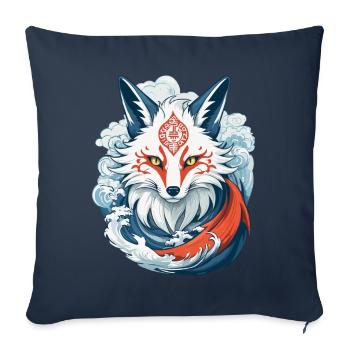 Masque Kitsune Japonais Anime Kawaii Renard Fantôme - Housse de coussin décorative 45 x 45 cm - bleu marine - Devant