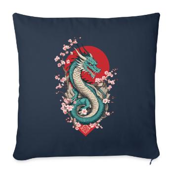 Dragon Anime Fan Dragon japonais Style Vintage - Housse de coussin décorative 45 x 45 cm - bleu marine - Devant