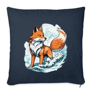 Masque Kitsune Japonais Kawaii Fox Spirit Design - Housse de coussin décorative 45 x 45 cm - bleu marine - Devant