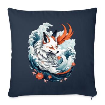 Japonais Kitsune Renard Anime Kawaii Renard Fantôme - Housse de coussin décorative 45 x 45 cm - bleu marine - Devant