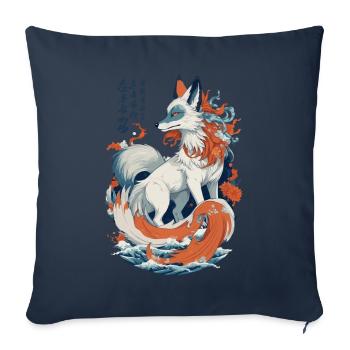 Ukiyo-E Art vintage Kitsune renard japonais - Housse de coussin décorative 45 x 45 cm - bleu marine - Devant