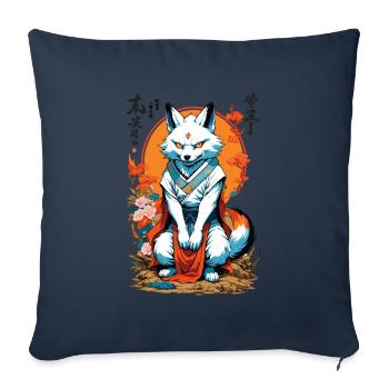Masque Kitsune Japonais Anime Kawaii Renard Fantôme - Housse de coussin décorative 45 x 45 cm - bleu marine - Devant