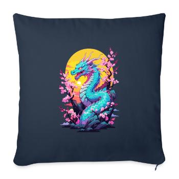 Dragon Anime Style japonais Vintage Esthétique - Housse de coussin décorative 45 x 45 cm - bleu marine - Devant